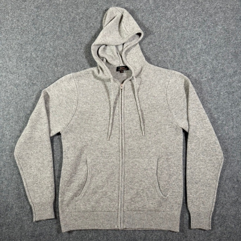 Quince Mens Mongolian Cashmere Full Zip Hoodie Heather Grey Sweater Size M